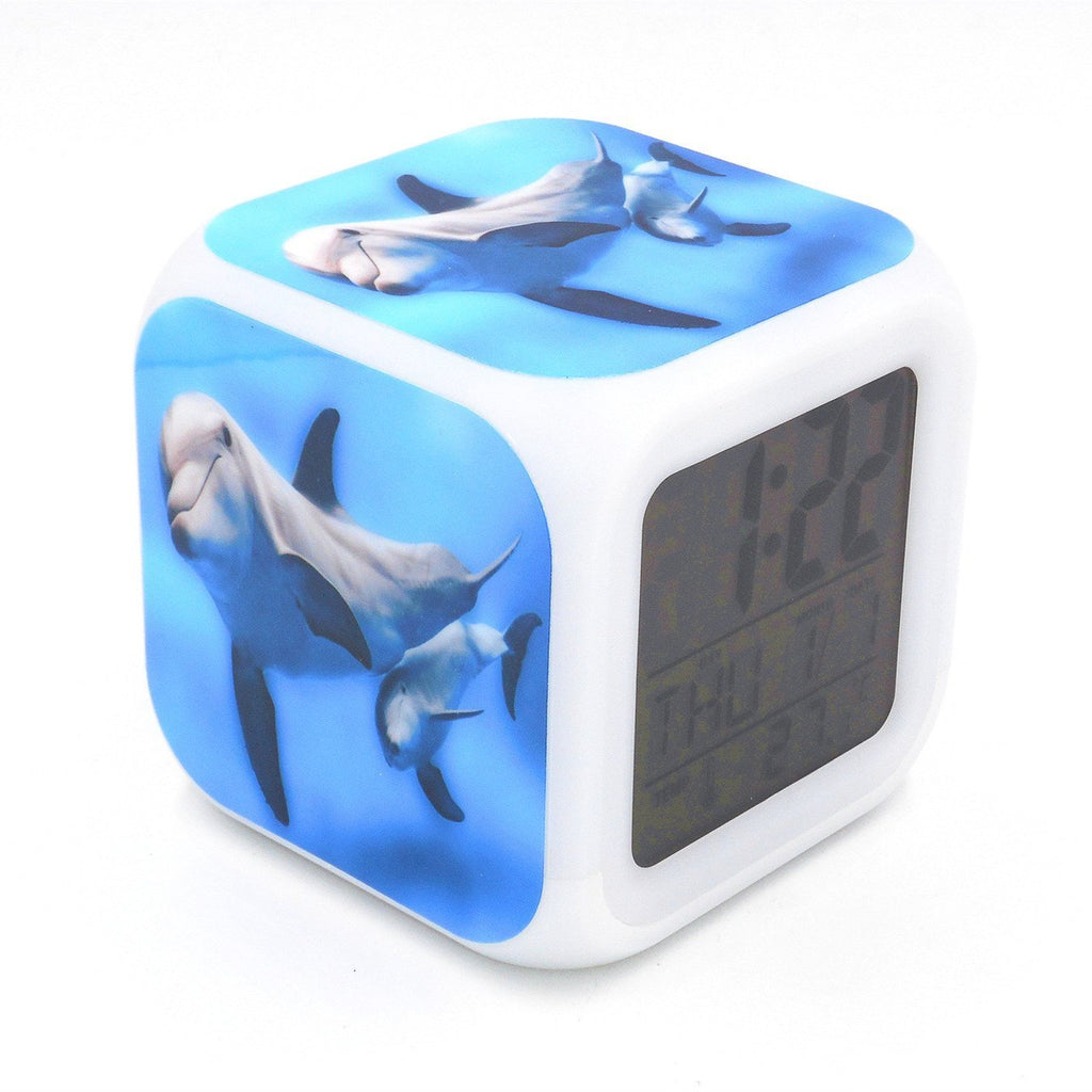 NewNest Australia - BOYAN New Dolphin Family Led Alarm Clock Desk Clock Calendar Snooze Glowing Led Digital Alarm Clock for Unisex Adults Kids Toy Gift 