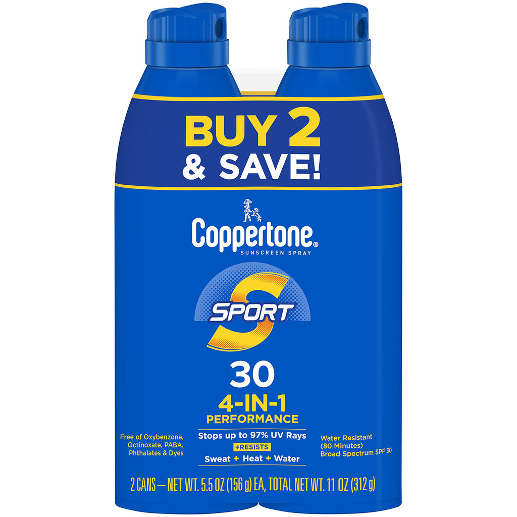 Coppertone SPORT Continuous Sunscreen Spray Broad Spectrum SPF 30 (5.5 Ounce per Bottle, Pack of 2) (Packaging may vary) - NewNest Australia