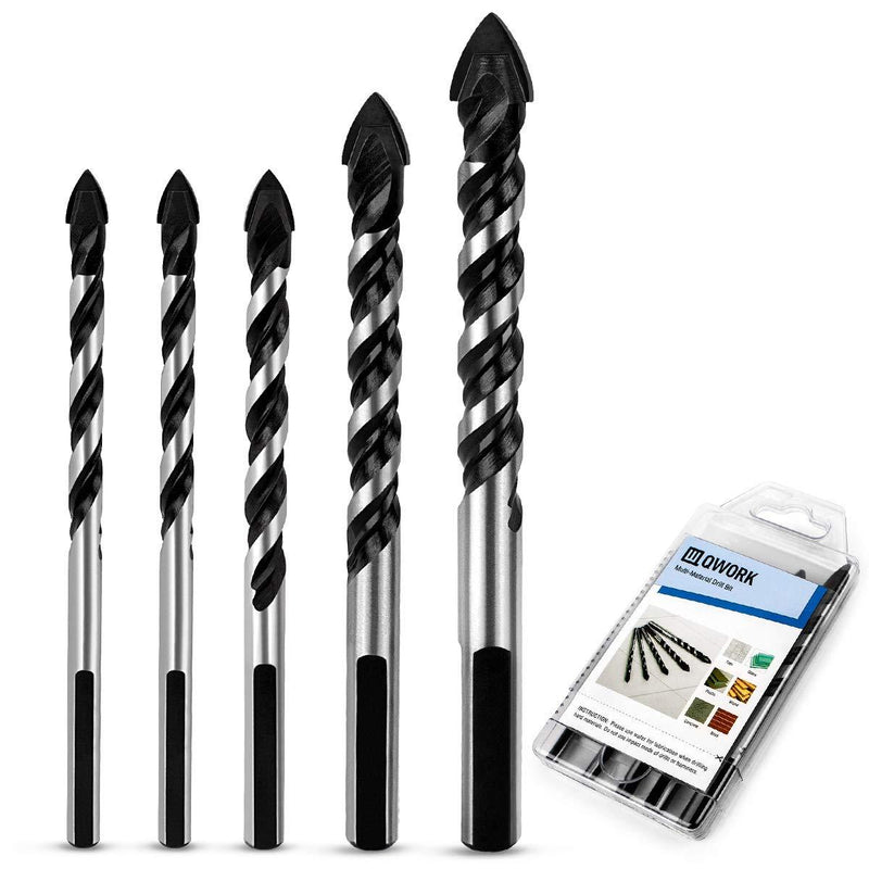 QWORK 5 Pcs Set (6, 6, 8, 10, 12mm) Multi-Material Drill Bit Set for Tile,Concrete, Brick, Glass, Plastic and Wood Tungsten Carbide Tip Best for Wall Mirror and Ceramic Tile on Concrete and Brick Wall 5 Pcs Set (6, 6, 8, 10, 12mm) - NewNest Australia