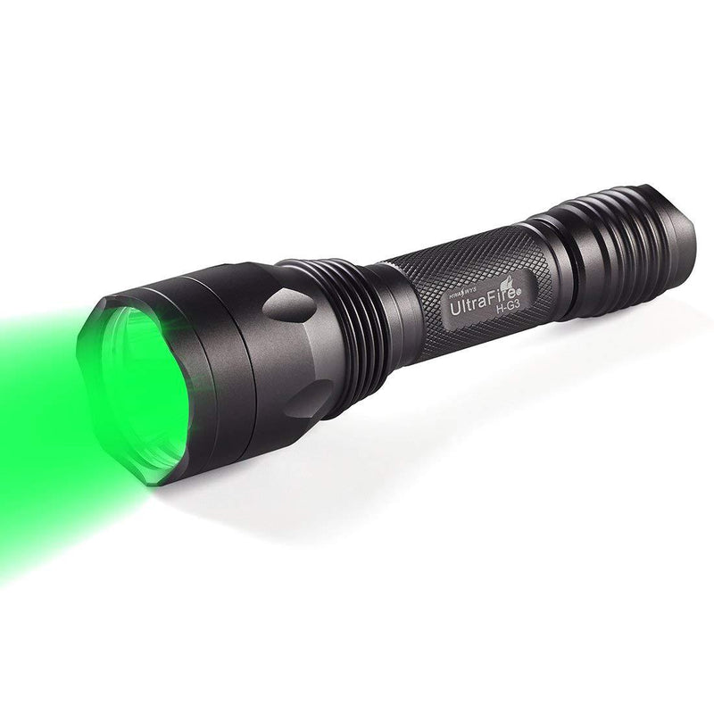 ULTRAFIRE Green Hunting Flashlight, XP-E2 LED 650 Lumens, Single Mode, 520-535 nm Wavelength 256 Yards,Tactical Night Hunting Light for Hog Pig Coyote Varmint Predator Rifle (Battery not Included) - NewNest Australia