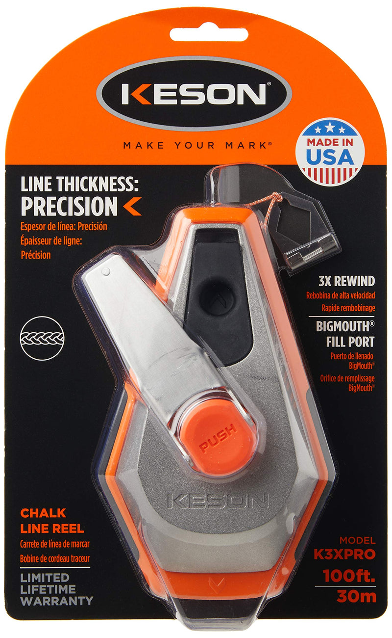 Keson K3XPRO Precision String Chalk Line Reel with 3X1 Rewind, 100-Foot - NewNest Australia