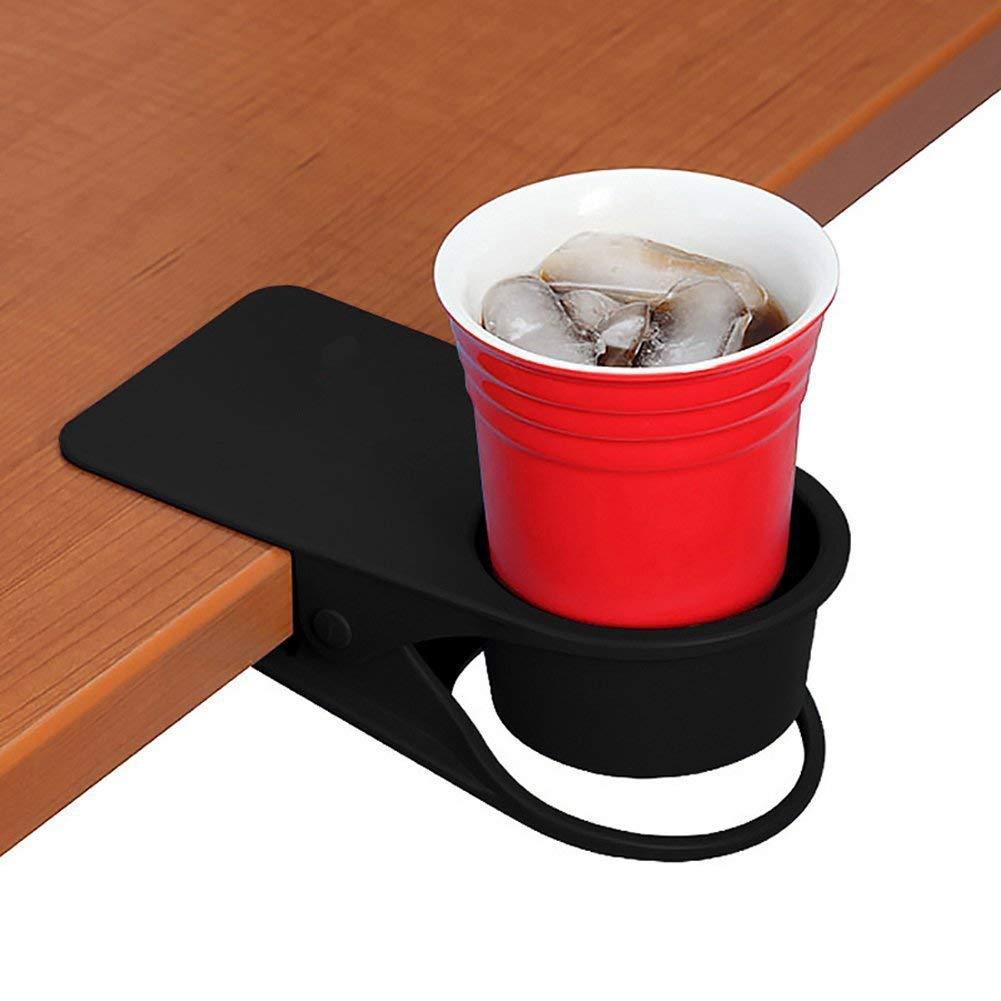 Twinsisi Drinking Cup Holder Clip - Home Office Table Desk Side Huge Clip Water Drink Beverage Soda Coffee Mug Holder Cup Potted Plant Headphones Date USB Cable Pen Storage Saucer Clip Design (Black) Black - NewNest Australia