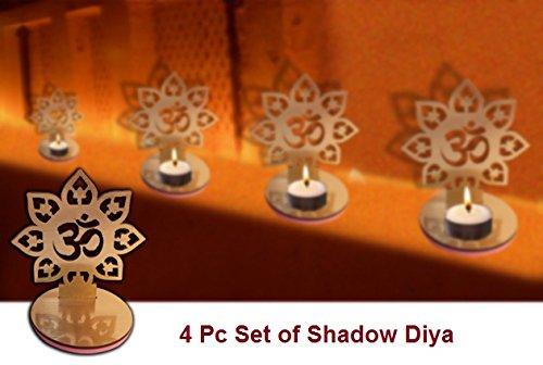 NewNest Australia - 4 Pc Set Om Shape Diwali Shadow Diya. Deepawali Traditional Decorative Diya in Om Shape for Home/Office.Religious Tea Light Candle Holder Stand. Diwali Decoration Diwali Gift.Indian Gift Items. 