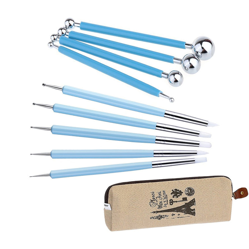 Ecjiuyi 9PCS Stylus Tools, 4PCS Double-Ended Metal Ceramic Clay Ball Dotting Tools and 5PCS 2 Way Silicone and Ceramic Clay Indentation Tool with a Storage Case - NewNest Australia