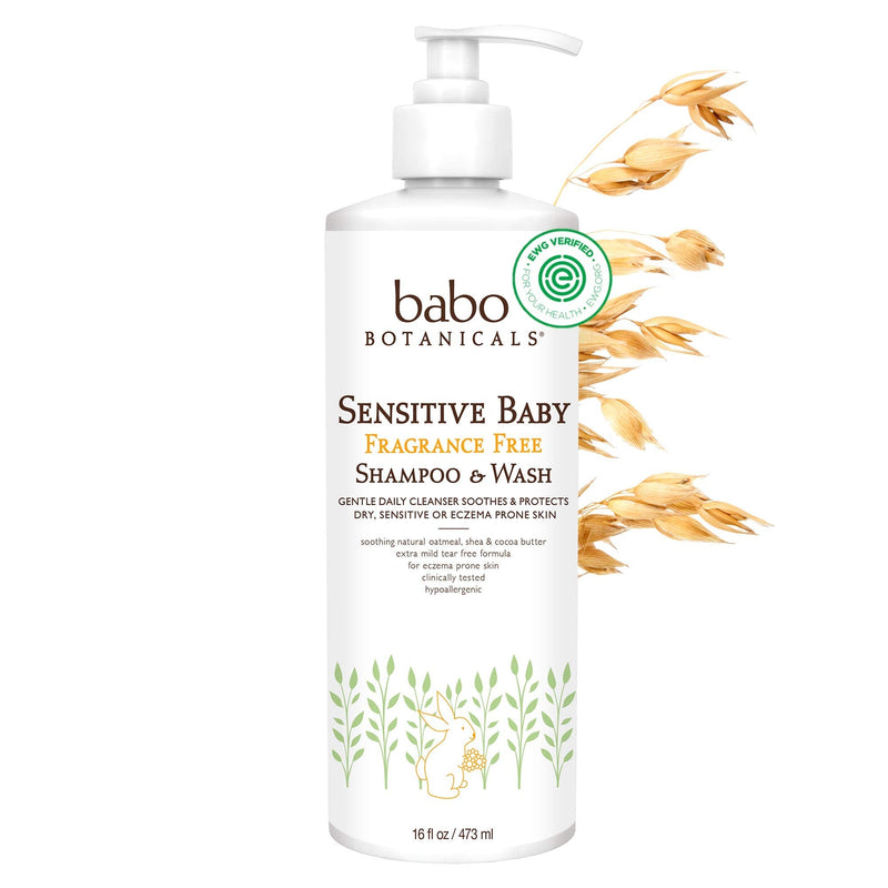 Babo Botanicals Sensitive Baby 2-in-1 Shampoo & Wash - with Organic Calendula, Oatmilk, Shea & Cocoa Butter - Fragrance-Free & EWG Verified - 16 fl. oz. (Packaging May Vary) 16 Fl Oz (Pack of 1) - NewNest Australia