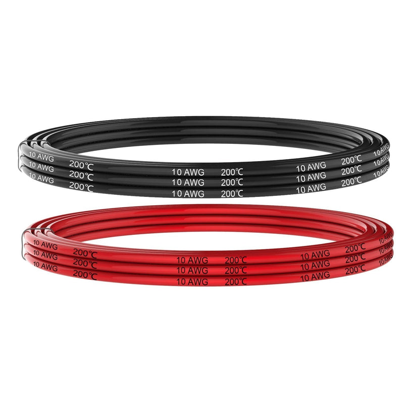 Electrical Wire 10 AWG 10 Gauge Silicone Wire Hook Up Wire Cables 20 Feet [10 ft Black and 10 ft Red] Soft and Flexible 1050 Strands 0.08 mm of Tinned Copper Wire High Temperature Resistance 10AWG - NewNest Australia