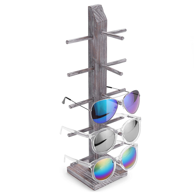 NewNest Australia - MyGift Rustic Whitewashed Barnwood 5-Pair Sunglasses Display Stand, Tabletop Retail Eyewear Storage Rack Torched Wood 