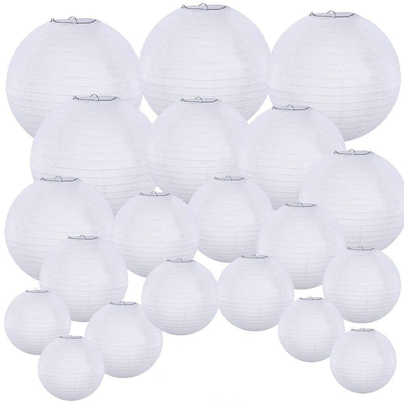 Supla 20 Pack Chinese White Paper Lantern Hanging Paper Lanterns White Round Paper Lanterns 4” 6” 8” 10” 12” White Hanging Lanterns Wedding Party Decorations - NewNest Australia