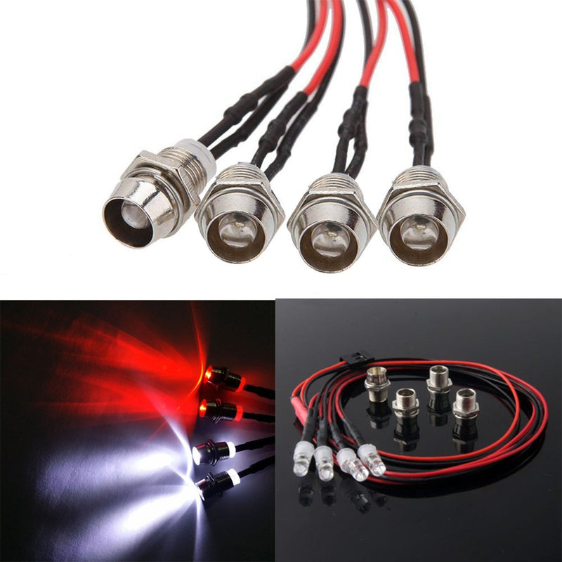 ShareGoo 4Leds LED Light Headlights Taillight Kit Accessories Compatible with Traxxas HSP Tamiya Redcat RC4WD Axial SCX10 RC Car Truck Tank Crawler(2 Red +2 White) - NewNest Australia