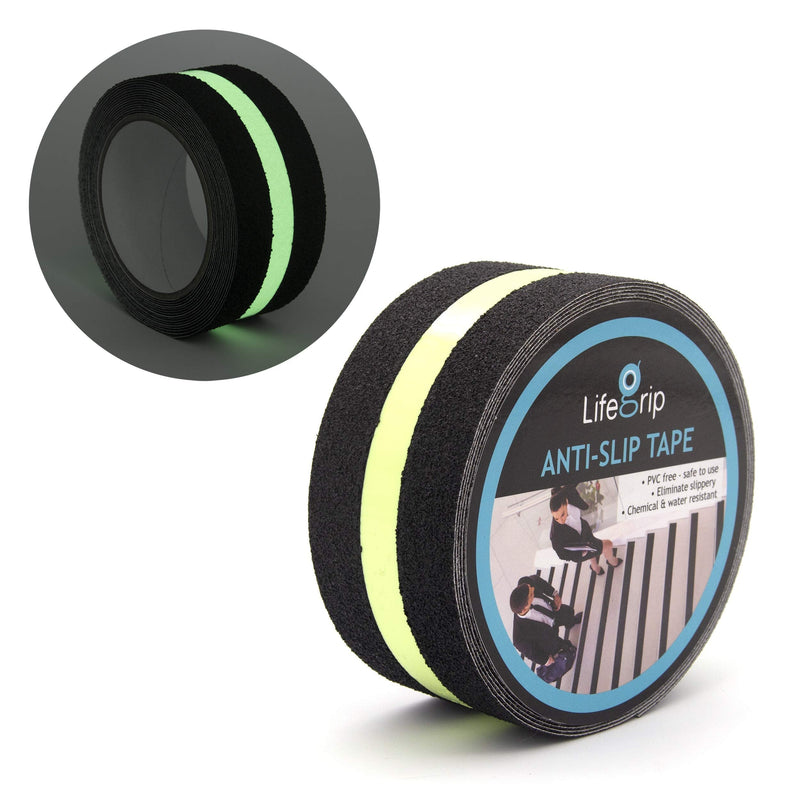 Anti Slip Traction Tape with Glow in Dark Green Stripe, 2 Inch x 15 Foot - Best Grip, Friction, Abrasive Adhesive for Stairs, Tread Step, Indoor, Outdoor, Black (2 inch X 15 feet Tape) 2 inch X 15 feet Tape - NewNest Australia
