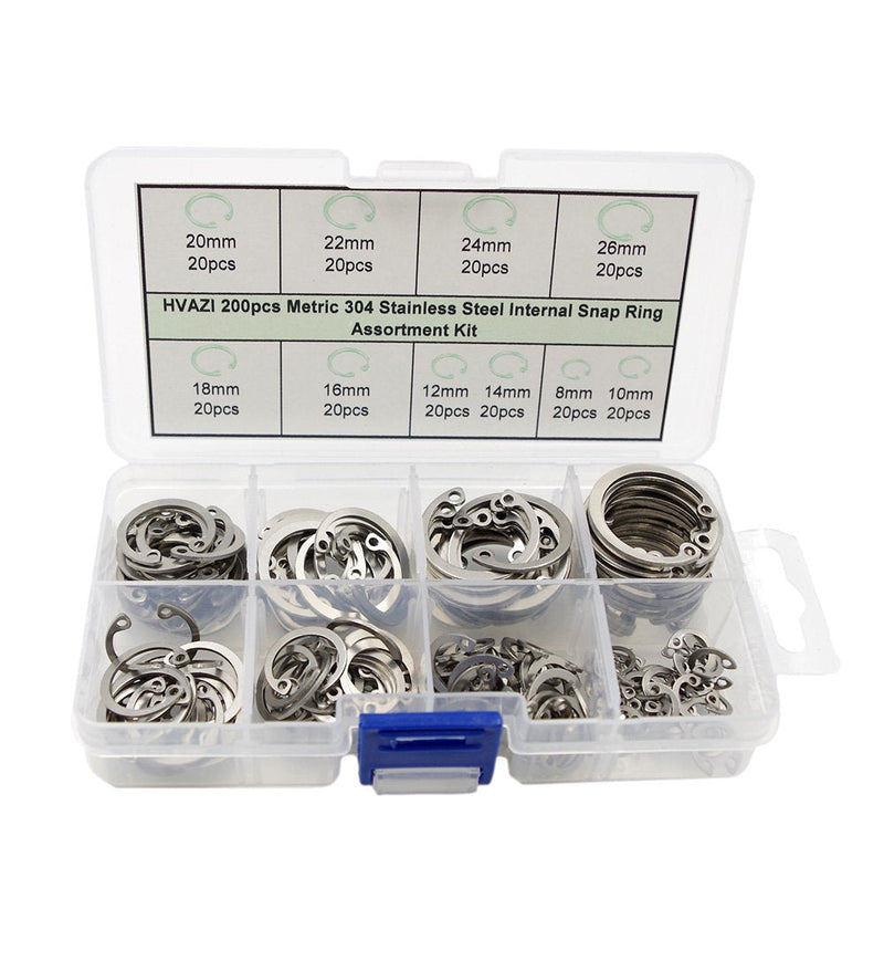 HVAZI 200pcs Metric 304 Stainless Steel Internal Snap Ring Assortment Kit 10 Kinds - NewNest Australia