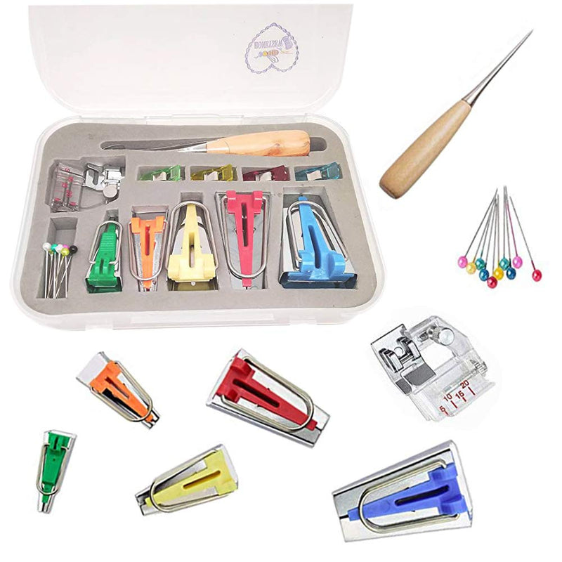 HONEYSEW Bias Tape Maker Kits All 5 Sizes 6MM 9MM 12MM 18MM 25MM Binding Foot Craft Clips Awl Quilter's Pin - NewNest Australia