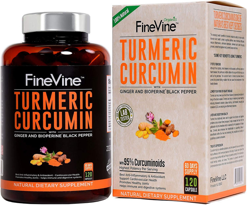 Turmeric Curcumin with BioPerine Black Pepper and Ginger - Made in USA - 120 Vegetarian Capsules for Advanced Absorption, Cardiovascular Health, Joints Support and Anti Aging Supplement - NewNest Australia