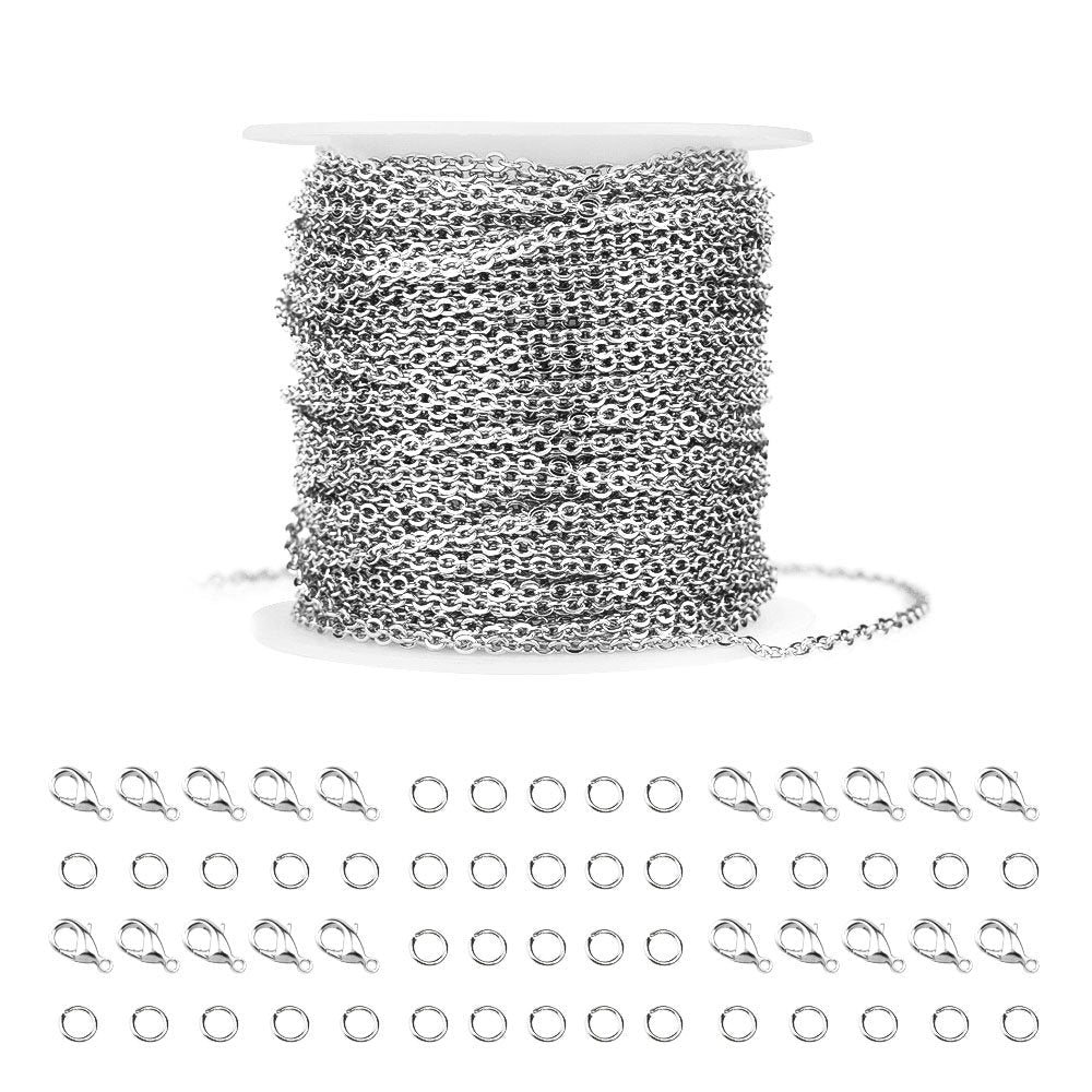 WXJ13 36 Feet Silver Stainless Steel Link Cable Chain with 20 Lobster Clasps and 30 Jump Rings for Men Women Jewelry Chain DIY Making, 2.0mm - NewNest Australia