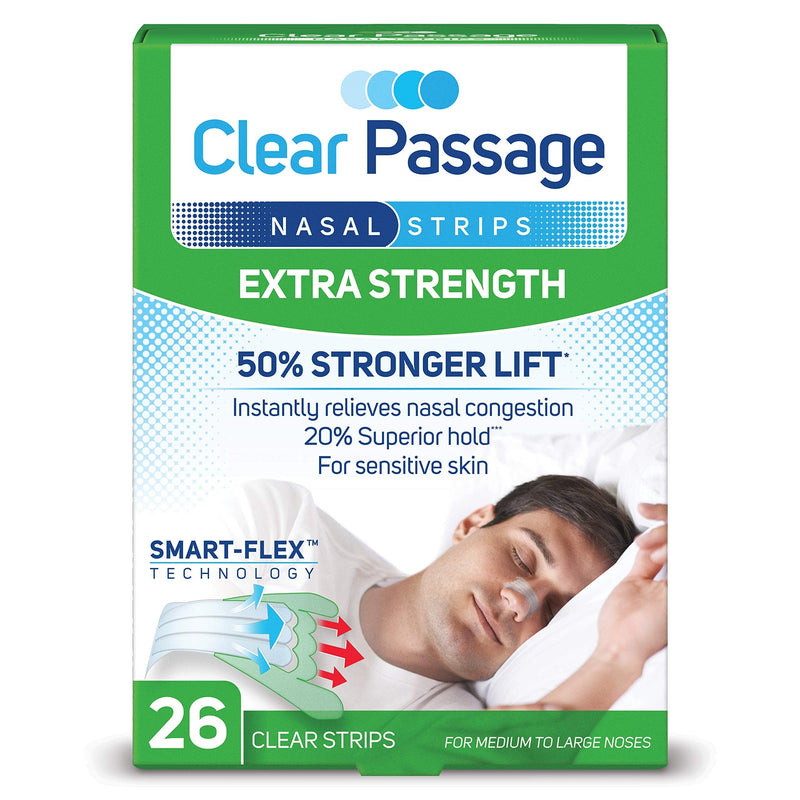 Clear Passage Nasal Strips Extra Strength, Clear, 26 ct | Works Instantly to Improve Sleep, Reduce Snoring, Relieve Nasal Congestion Due to Colds & Allergies 26 Count (Pack of 1) - NewNest Australia