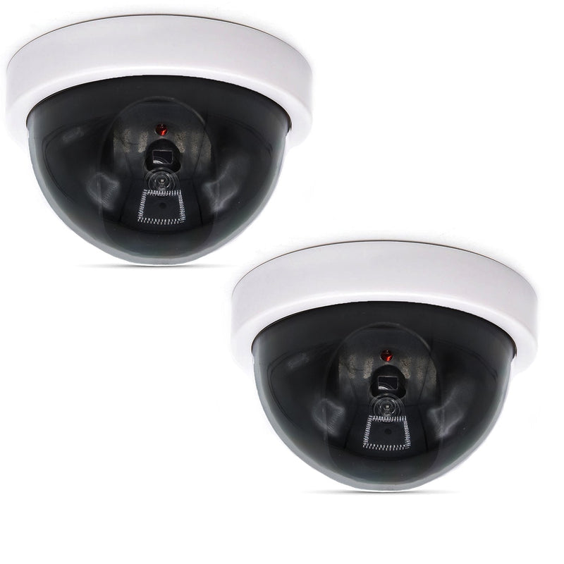 WALI Dummy Fake Security CCTV Dome Camera with Flashing Red LED Light with Security Alert Sticker Decals (SDW-2), 2 Packs, White - NewNest Australia