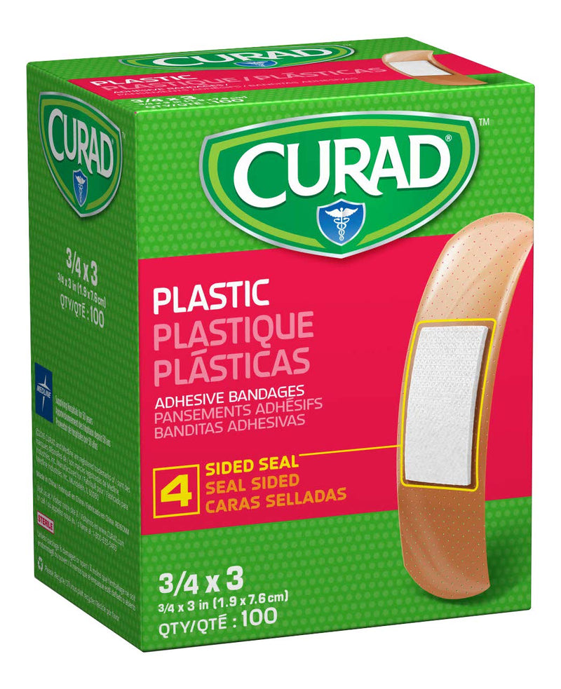 Curad Plastic Adhesive Bandages, Bandage Size is 3/4" x 3", 100 Count - NewNest Australia