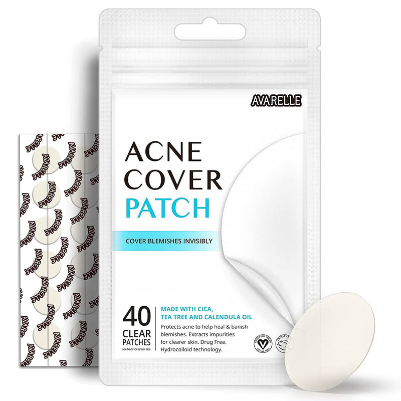 Avarelle Pimple Patches (40 Count) Hydrocolloid Acne Patches, Acne Spot Treatment for Blemishes and Zit with Tea Tree Oil, Calendula Oil and Cica Oil for Face, Vegan, Cruelty Free Certified (40 PATCHES) - NewNest Australia
