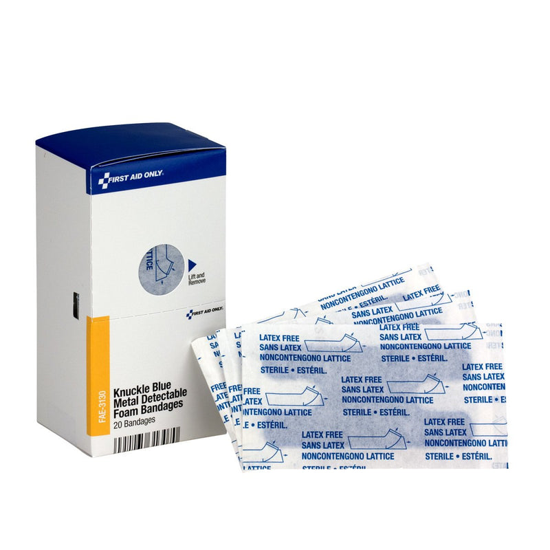 First Aid Only FAE-3130 SmartCompliance Refill Blue Metal Detectable Knuckle Foam Bandages, 20 Count - NewNest Australia