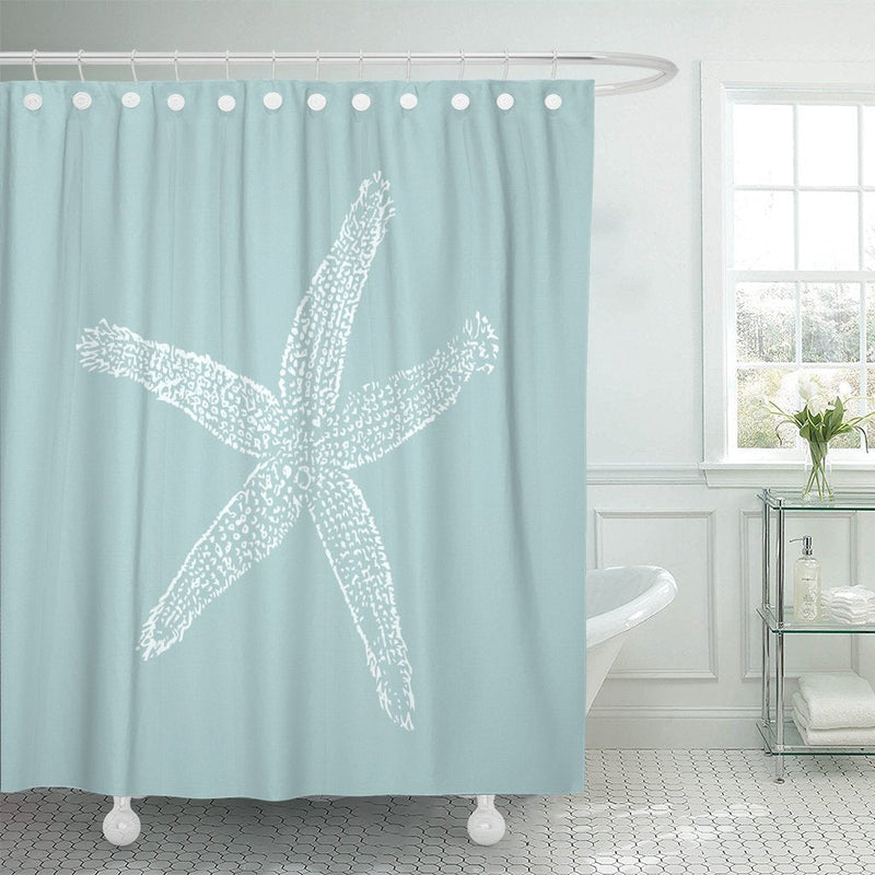 Accrocn Waterproof Shower Curtain Curtains Fabric Vintage Starfish Illustration Pastel Seafoam Blue Extra Long 72x78 Inches Decorative Bathroom Odorless Eco Friendly 72"W x 78"L - NewNest Australia