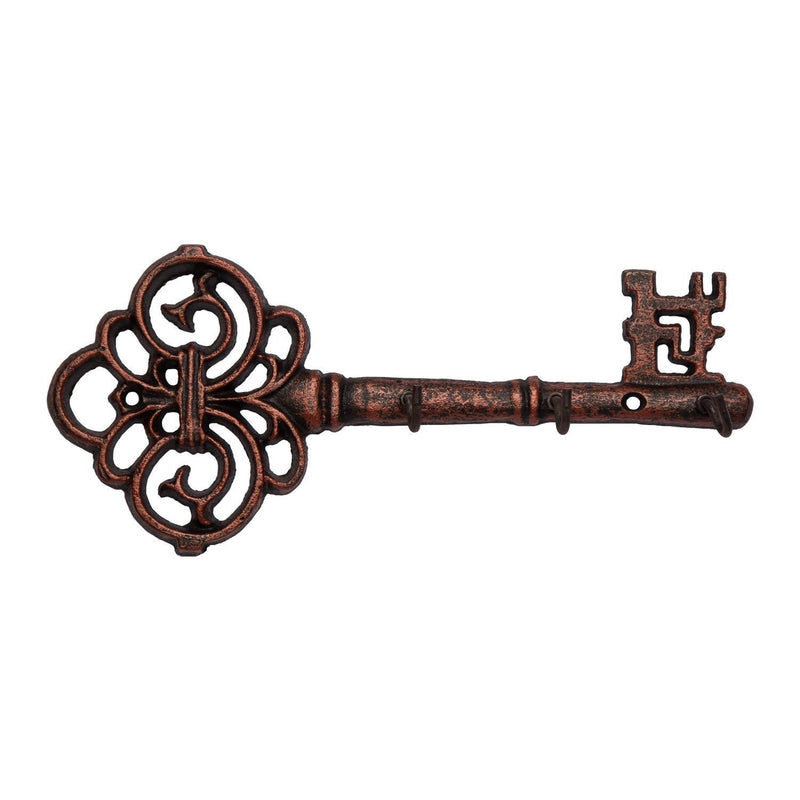 NewNest Australia - Decorative Wall Mounted Cast Iron Key Holder - Vintage Key with 3 Hooks - Wall Mounted - Rustic Cast Iron Hanger- 10.8 x 4.7- with Screws and Anchors by Comfify Copper With Black 