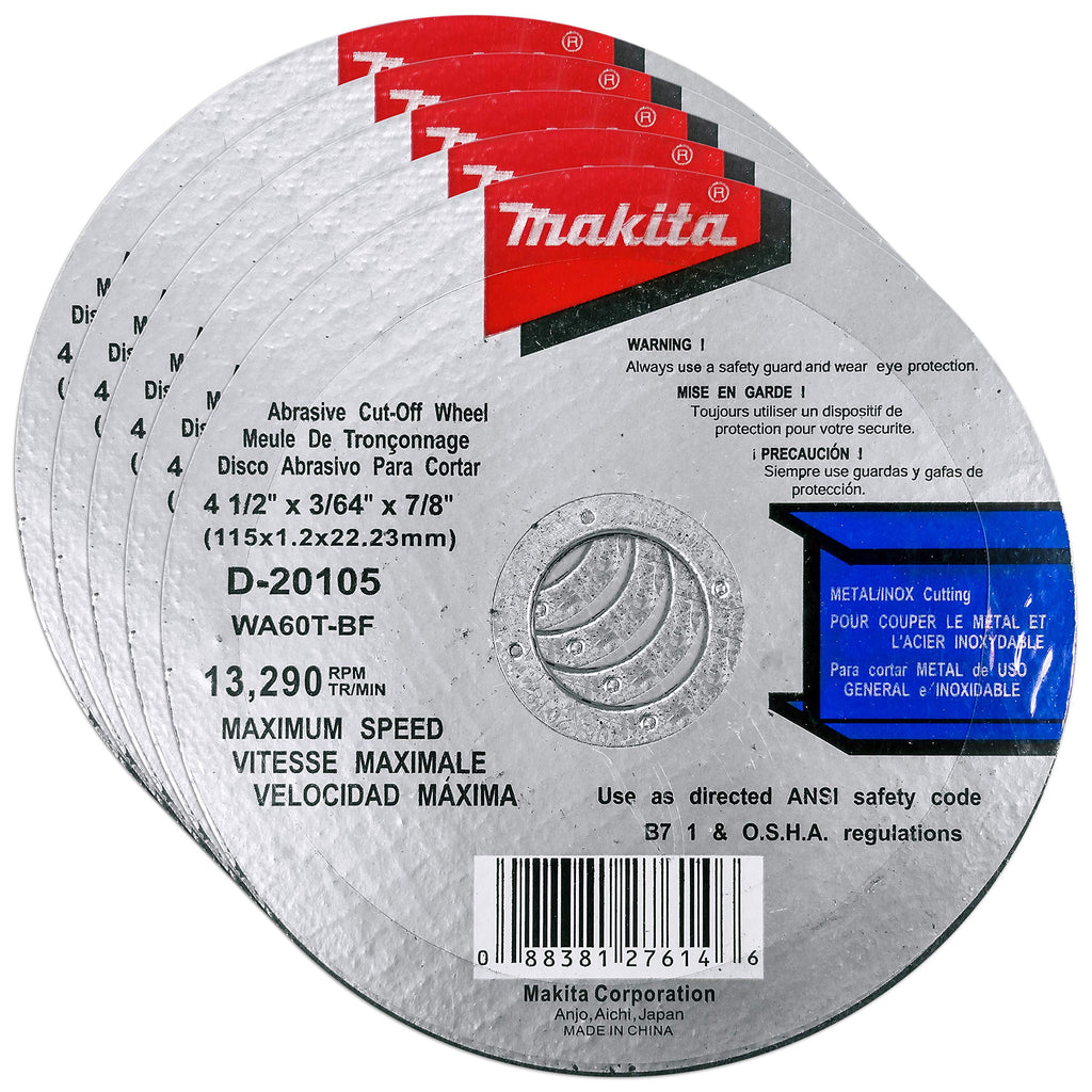 Makita 5 Pack - 4.5" Cut Off Wheels For 4.5" Grinders - Aggressive Cutting For Metal & Stainless Steel/INOX - 4-1/2" x .045" x 7/8-Inch - NewNest Australia