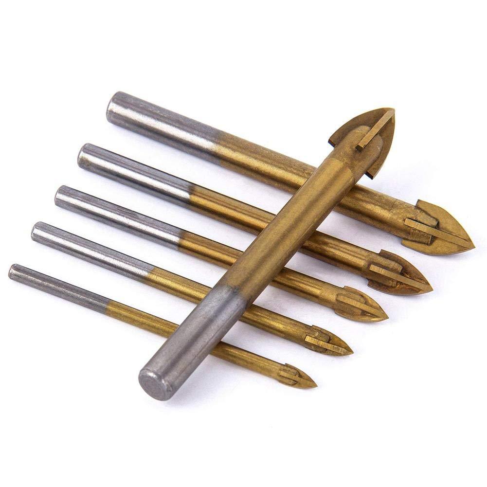 HOMEIDOL 6pcs Titanium Coated Glass Drill Bits Set 4 Cutting Edges Cross Spear Head Drill for Ceramic Tile Marble Mirror and Glass, 4mm 5mm 6mm 8mm 10mm 12mm - NewNest Australia