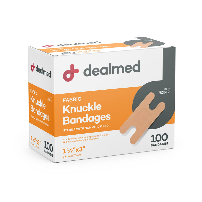 Dealmed Fabric Knuckle Flexible Adhesive Bandages – 100 Count (1 Pack) Bandages with Non-Stick Pad, Latex Free, Wound Care for First Aid Kit, 1 1/2" x 3" Knuckle (Box) - NewNest Australia