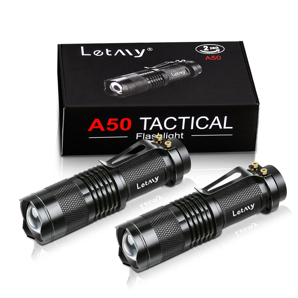 LETMY Tactical Flashlight, Super Bright LED Mini Flashlights with Belt Clip, Zoomable, 3 Modes, Waterproof - Best EDC Flashlight for Gift, Hiking, Camping & Power Outage (2 Pack) - NewNest Australia