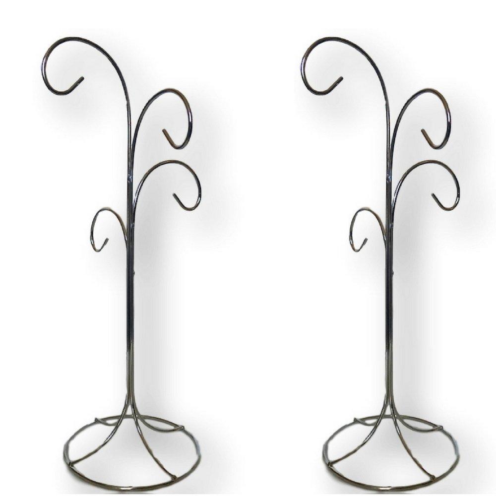 NewNest Australia - BANBERRY DESIGNS 4 Arm Ornament Stand - 2 Stands - Smooth Chrome Finish - 13" H - Silver Ornament Tree Displays 4 Ornaments 