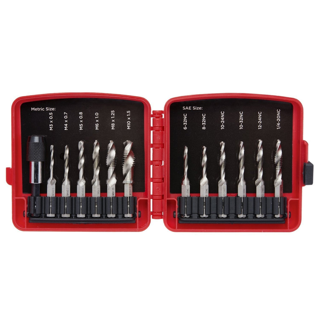 NEIKO 10059A Combination Drill and Tap Bit Set with Quick Change Adapter | 3-in-1 Bit Tool for Drilling, Tapping, and Countersinking | 13 Pieces SAE and Metric - NewNest Australia