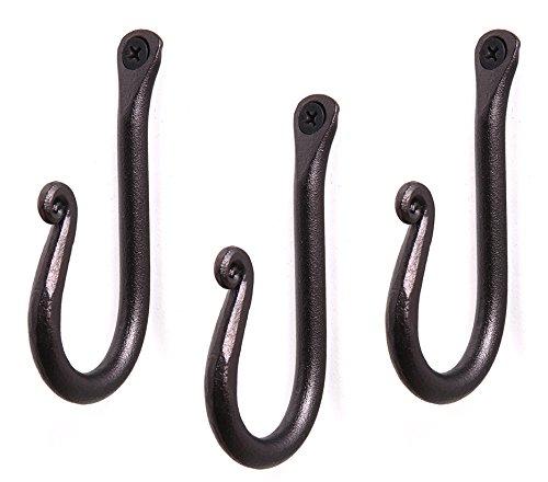 NewNest Australia - Handcrafted Wrought Iron Hook | Set of 3 | Decorative Black Hangers for Hanging Coat, Hat, Jacket, Robe, Bath Towel | Mug Hooks | Wall Mount J Hooks | Enjoy Spacy Home with RTZEN-Décor 