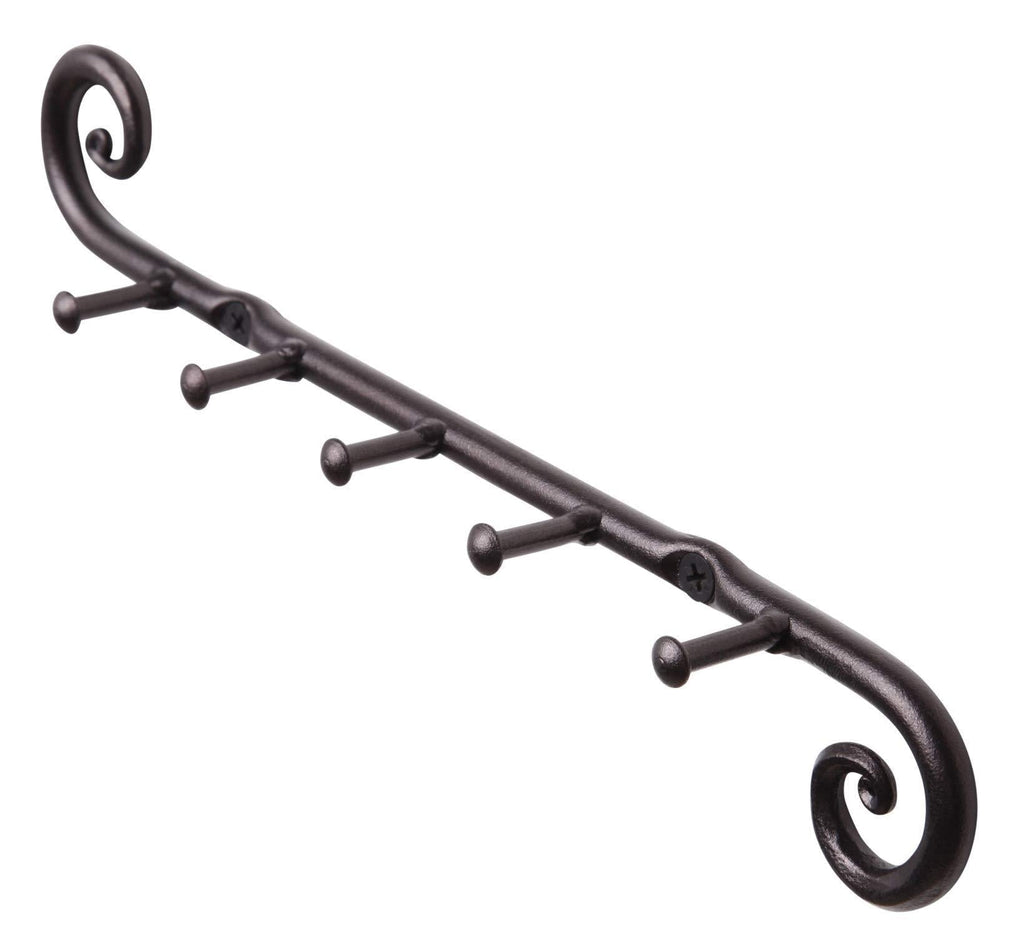 NewNest Australia - RTZEN 5 Hooks Swirls Decorative Rack for Hanging Home Organized - Key Bar, Tools, Accessories - Wall Mount Easy Installation | Wrought Iron Fancy Keys Holder for Wall | Rot Metal Handmade Keyrack 