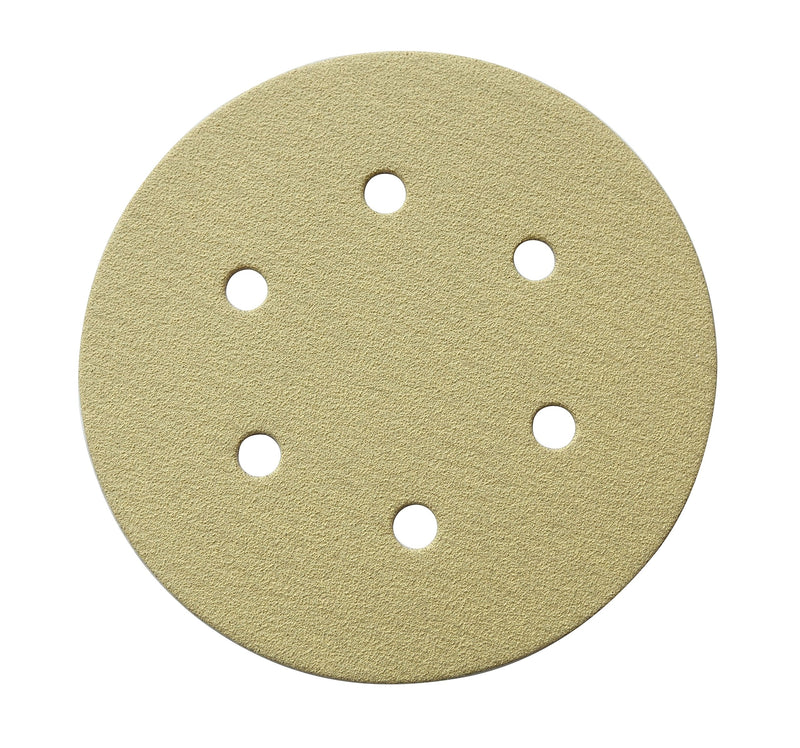 POWERTEC 45200XG-50 Assorted Grit Sanding Discs Hook and Loop Orbital Sander 6-Inch 6 Hole | 10 Each of 80, 100, 120, 150, 220 Grit Aluminum Oxide Round Sand Paper, Gold, 50 Pack 6" X 6 Holes - NewNest Australia