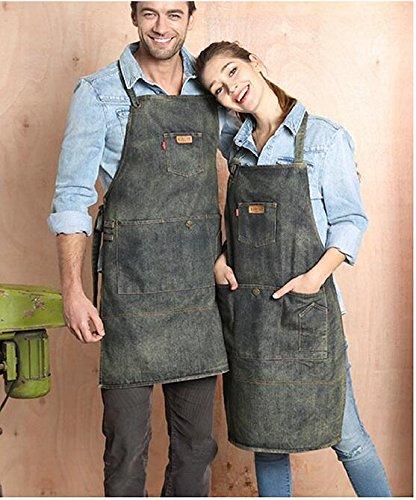 Luchuan Restoring Ancient Ways Denim Tool Apron with Adjustable Bib/Unisex Work Aprons/Woodworking Apron/Kitchen Apron (32inch by 22inch) - NewNest Australia