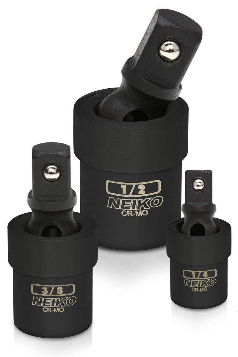 NEIKO 02486A Universal Joint Swivel Socket Adapter Set | 3 Piece | 1/4", 3/8”, 1/2" Drive | Cr-Mo Impact Grade Complete 3 Piece Set - NewNest Australia