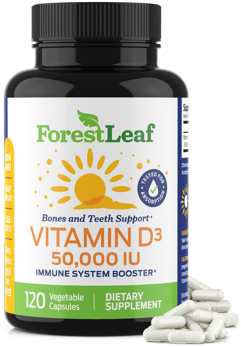 Vitamin D3 50,000 IU Weekly Supplement - 120 Vegetable Vitamin D-3 Capsules for Bones, Teeth, and Immune Support - by ForestLeaf 120 Count (Pack of 1) - NewNest Australia
