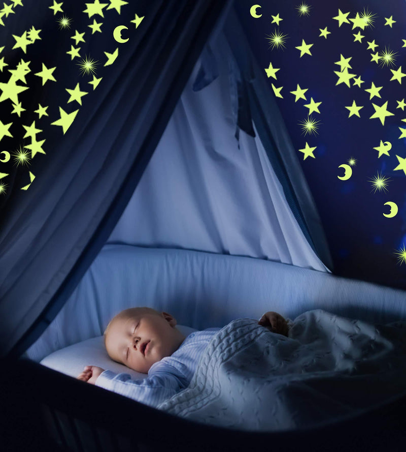 NewNest Australia - Glow in The Dark Stars & Moon Pack of 300 | Fluorescent Ceiling Stars for Kids | Estrellas Fluorescentes para Niños | Glow Moon and Stars Set for Bedrooms and Nurseries 