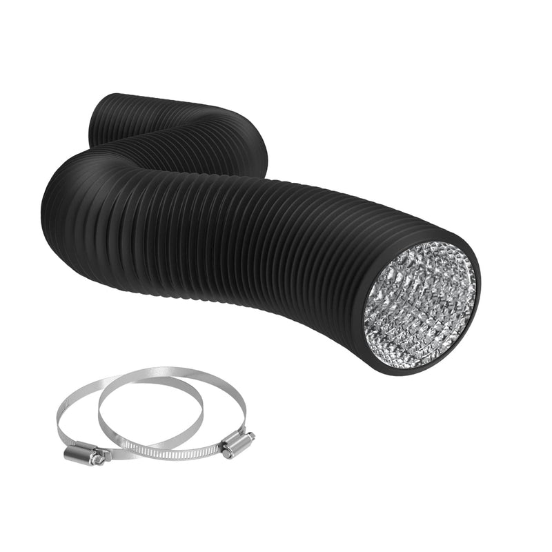 TerraBloom Flexible 6 Inch Ducting - Black 8 Feet Durable Aluminum Duct with 2 Clamps – 4 Layer HVAC Ventilation Air Hose - Great For Grow Tents, Dryer Rooms, House Vent Register Lines - NewNest Australia