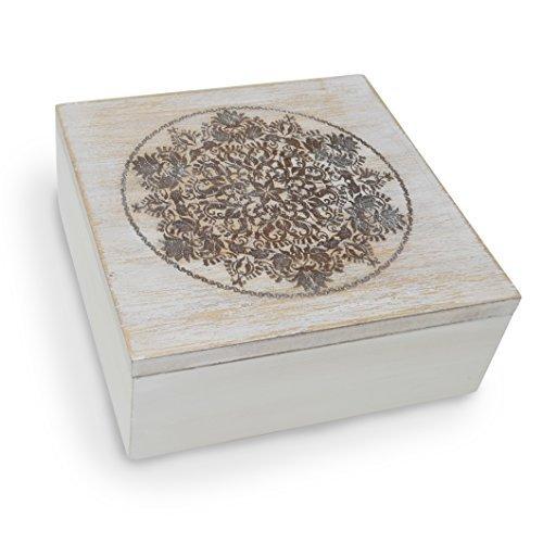 NewNest Australia - Decorative Wooden Treasure Box With Engraved Art, Trinket Box, Mini Storage Chest For Jewelry, Memento Case, Wood Holder For Miscellaneous Teabags Coins, Rustic Antique Distressed Container 