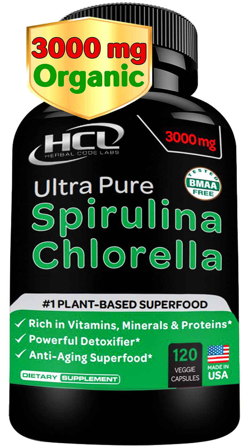 Chlorella Spirulina Powder Capsules Organic - 3000 mg of BMAA Free Purest Blue Green Algae - Best Raw Vegan Protein Green Superfood Broken Cell Wall – Made in USA - NewNest Australia