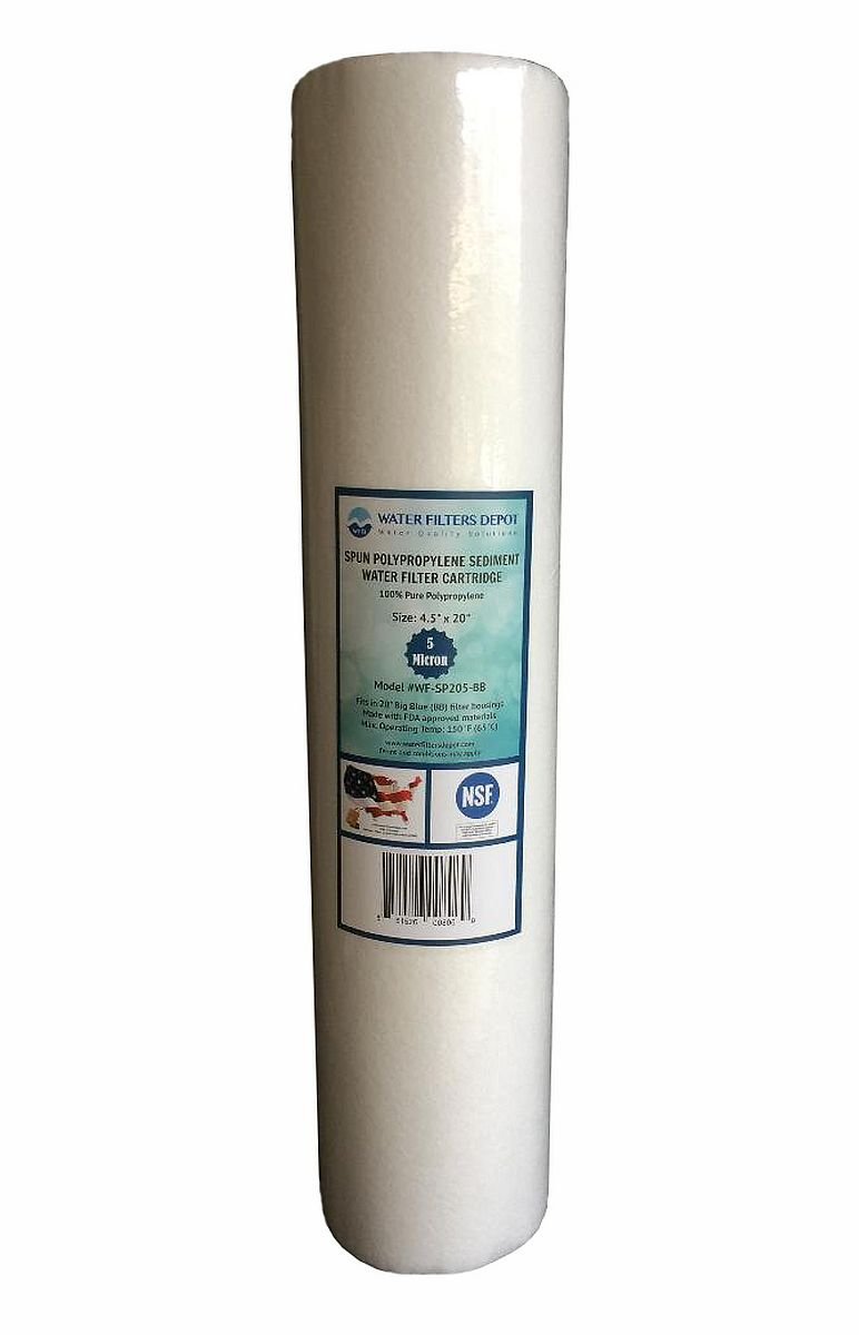 WFD, WF-SP205-BB 4.5"x20" 5 Micron Sediment Water Filter Cartridge, Spun Polypropylene, Fits in 20" Big Blue (BB) Housings of Filtration Systems for Whole House (1 Pack) 1 - NewNest Australia