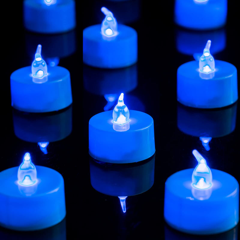 LANKER 24 Pack LED Tea Lights Candles – Flickering Flameless Tealight Candle – Long Lasting Battery Operated Fake Candles – Decoration for Wedding, Halloween and Christmas (Blue - 24pcs) Blue - 24pcs - NewNest Australia