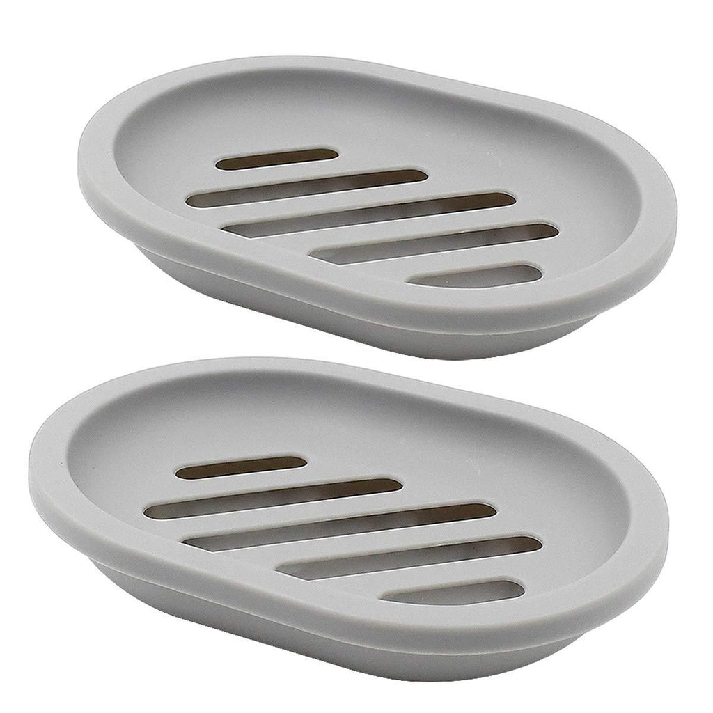 TOPSKY 2-Pack Soap Dish with Drain, Soap Holder, Soap Saver, Easy Cleaning, Dry, Stop Mushy Soap (Grey) Grey - NewNest Australia