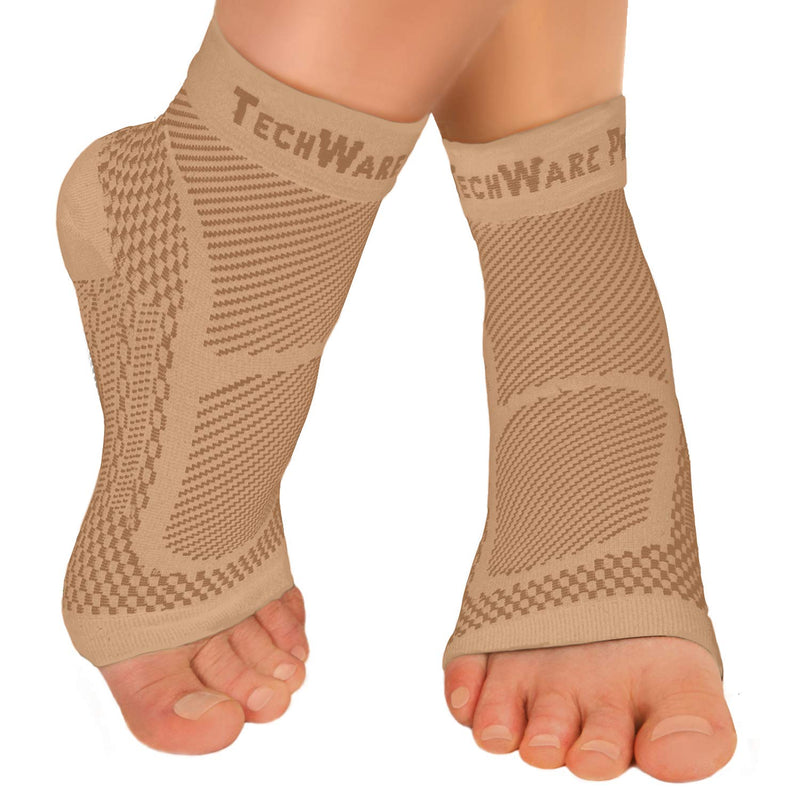 TechWare Pro Ankle Brace Compression Sleeve - Relieves Achilles Tendonitis, Joint Pain. Plantar Fasciitis Sock with Foot Arch Support Reduces Swelling & Heel Spur Pain. Injury Recovery for Sports Beige L / XL (see size chart) - NewNest Australia