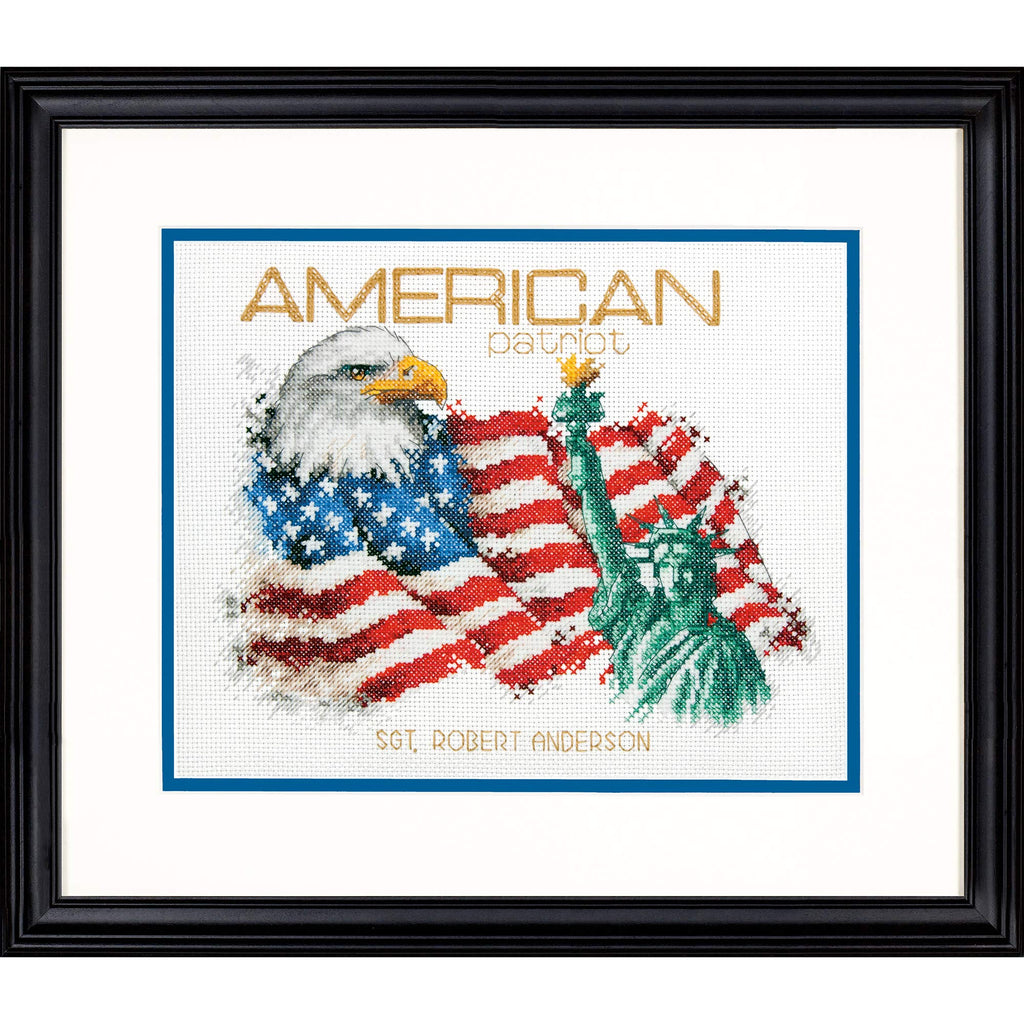 Dimensions 'American Patriot' Counted Cross Stitch Patriotic Personalized Gift for Veterans and Military Kit, 14 Count White Aida Cloth, 10'' x 8'' American Patriot - NewNest Australia