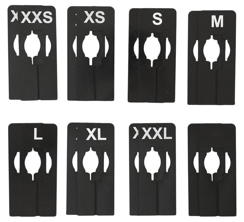 NewNest Australia - NAHANCO QSDBWKIT3, Black Rectangular Clothing Size Dividers with White Print for XXS-XXL, 1 Blank, Kit of 16 (7 Sizes and 1 Blank, 2 of Each) 