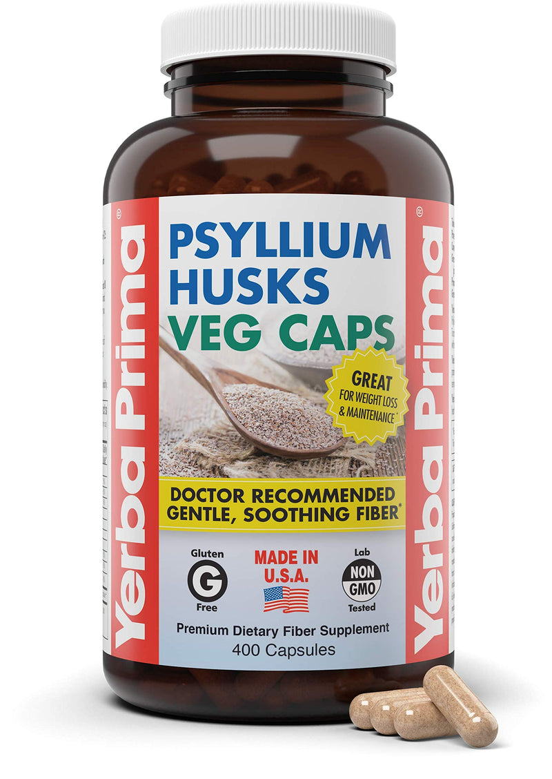 Yerba Prima Psyllium Husks Veg Caps, 400 Capsules (625mg) - Vegan, Non-GMO, Gluten Free, Colon Cleanser, Daily Fiber Supplement for Gut Health & Regularity - NewNest Australia