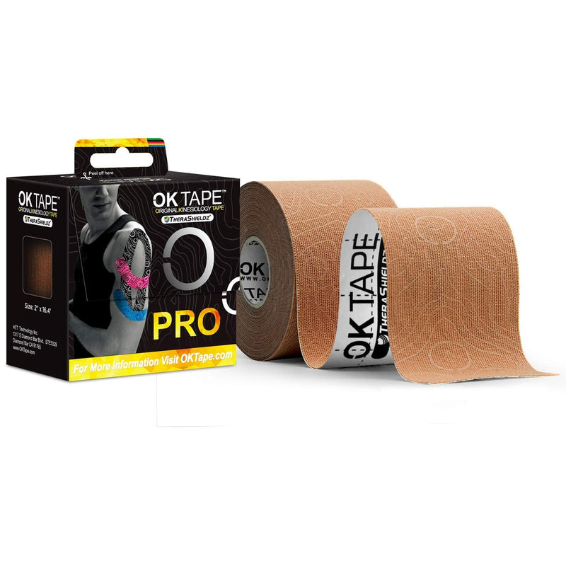 OK TAPE PRO Kinesiology Tape Therapy Pain Relief Muscle Support Prevent Injury Athletic Sports Tape Latex Free and Last Upto 5 Days - Uncut Printed 2 inch x 16.4 feet Roll Beige+Beige - NewNest Australia