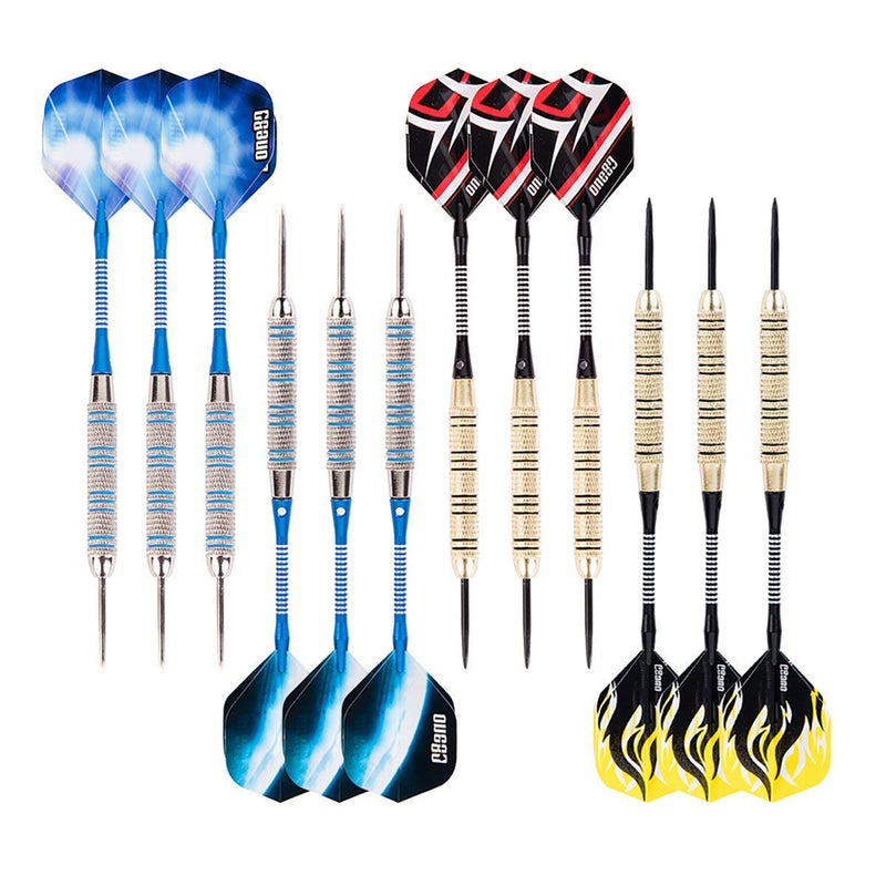 ONE80 Professional Steel Tip Darts Set in 12 Pack with Extra Flights and Shafts Steel Barrel - NewNest Australia